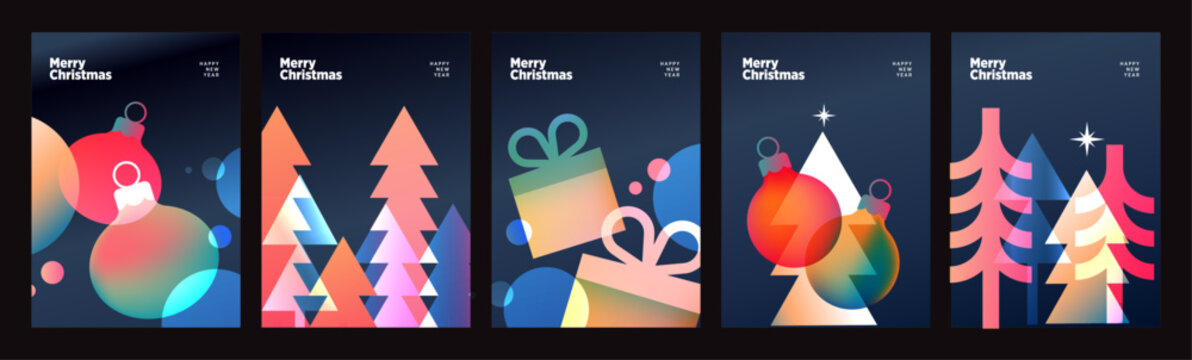 Fototapeta Merry Christmas and Happy New Year. Modern abstract vector illustrations for holiday greeting card, website and social media banner, marketing material.