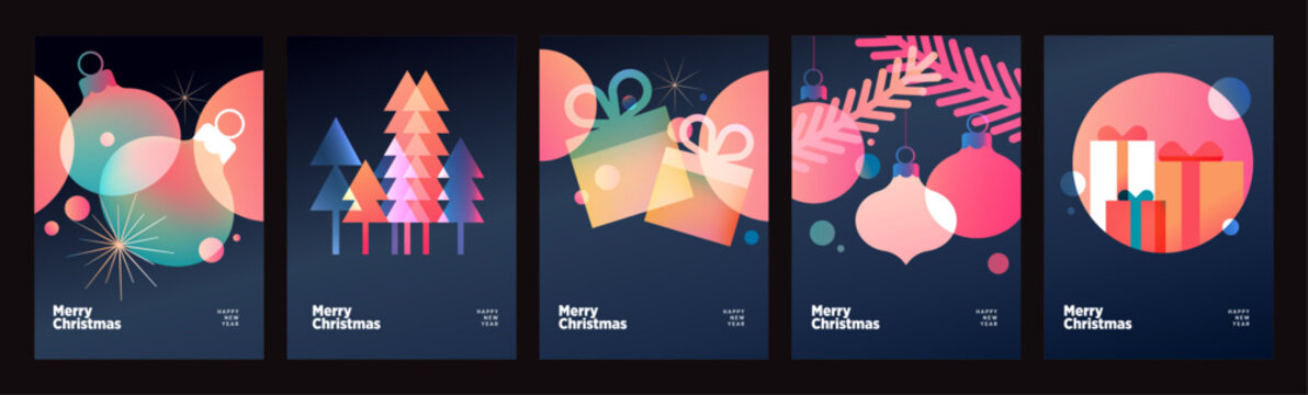 Fototapeta Merry Christmas and Happy New Year greeting cards. Vector illustrations for holiday greeting card, poster, cover, website and social media banner, marketing.