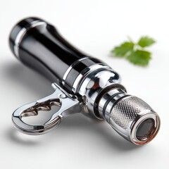 Elegant Wine Opener with Lever and Foil Cutter on White Background