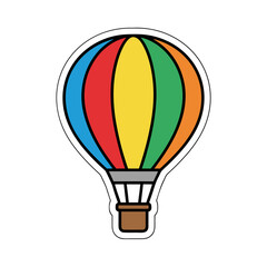 Fototapeta premium Colorful Hot Air Balloon With Basket For Transportation And Travel Adventures With Rainbow Stripes And Clear Sky Background