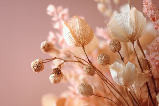 Close-up of dusty rose dried blossoms for a warm romantic mood - Powered by Adobe