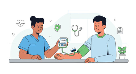 Healthcare Professional Measures Patient Blood Pressure During Routine Medical Check-up