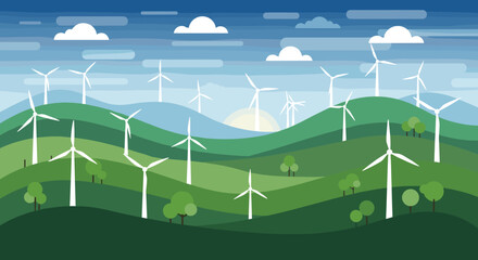Green Landscape with Wind Turbines Harnessing Power from the Wind
