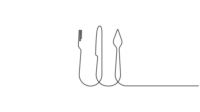 Spoon, fork and knife continuous one line drawing minimalist style animation video