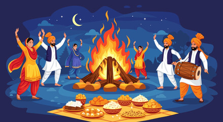 Joyful Lohri Celebration with Traditional Punjabi Dance Bonfire and Delicious Sweets