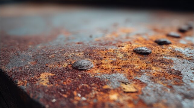 Close-up of rusted metal surface with patina and peeling paint - Powered by Adobe