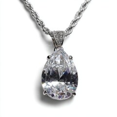 Elegant Teardrop Diamond Pendant Necklace on White Background