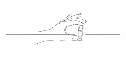 Fototapeta premium Simple line art vector of a hand holding a medical capsule pill isolated on white background