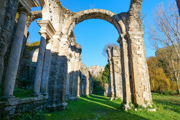 The ruins of an ancient Roman temple in the countryside of Genazzano, a city in the province of Rome, Italy.