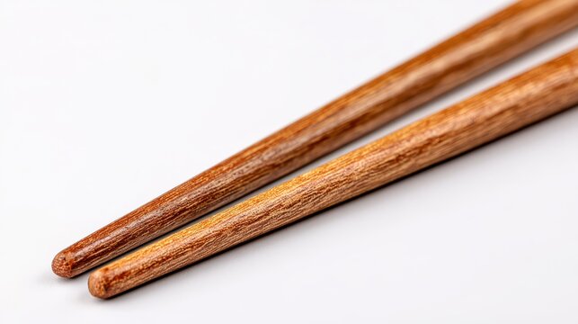 Close-up of wooden chopsticks showing grain and tapered tips in studio lighting