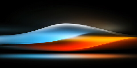 Abstract wave-like gradient artwork with vivid blue-orange tones, reflective surface, and dramatic lighting. Ideal for tech branding, digital ads, and futuristic design themes.