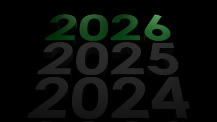 Green 3D 2026 Year Number Above Dark Background With Subtle Previous Years Signifying Future Strategy Growth And Planning