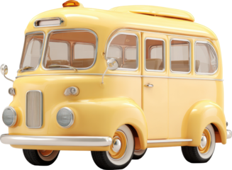 Cheerful yellow vintage bus evokes nostalgia and adventure, perfect for retro designs or travel themes, bringing a touch of whimsy and character to your projects