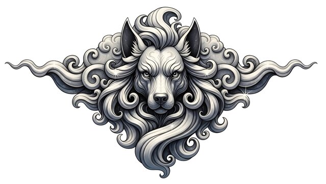 Majestic Wolf Emblem Detailed Illustration of a Wild Animal in a Decorative Frame