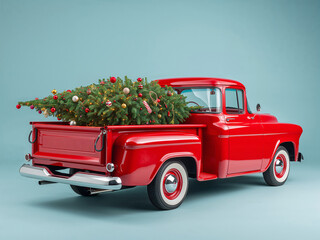 Classic Holiday Scene: Truck Delivering Festive Pine