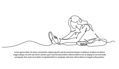 Fototapeta premium One line of stretching the legs. Abstract minimal continuous line isolated on white background.