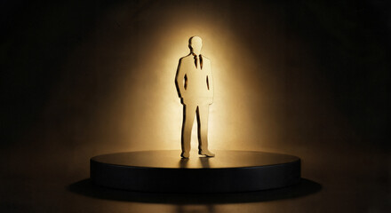 Golden Silhouette Business Figure Standing on Spotlight Podium
