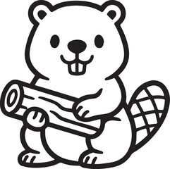 An endearing cartoon beaver, meticulously rendered in a clean, uncluttered style, is holding a log. Designed to be eye-catching. © DesignINKZ