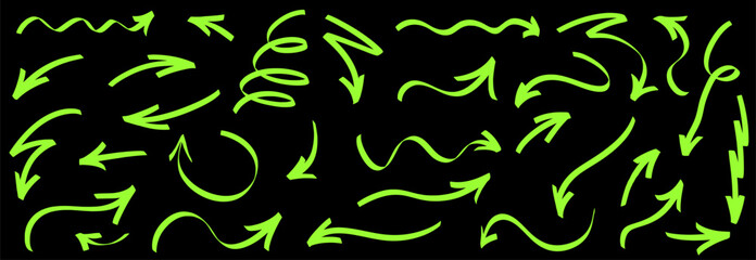 Sketchy marker arrows with bright highlight touches and expressive line flow. Each arrow feels hand-made, adding marker texture, clean highlight and extra line clarity.