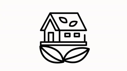 Animated eco-home icon features a cozy house with fresh green leaves integrated into its design, symbolizing sustainability, energy efficiency, and environmentally conscious living.