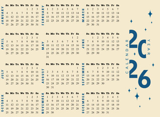 Calendar 2026 year simple 