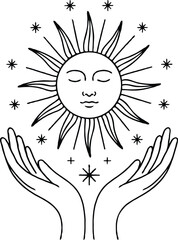 Magic & Celestial Line Art Bundle – Mystical Sun Moon Hand Crystal T-Shirt Designs