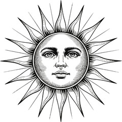 Magic & Celestial Line Art Bundle – Mystical Sun Moon Hand Crystal T-Shirt Designs