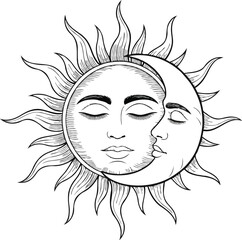 Magic & Celestial Line Art Bundle – Mystical Sun Moon Hand Crystal T-Shirt Designs