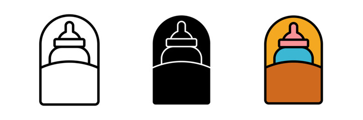 Milk warmer icon usually depicted as a bottle with heat waves or a warming device, symbolizing baby feeding preparation.