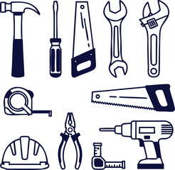 Fototapeta premium Essential construction tools set for home improvement projects, perfect for DIY enthusiasts and professional builders in modern design styles