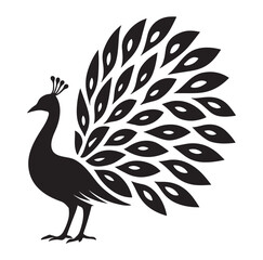 Peacock Silhouette with Feathers Spread
