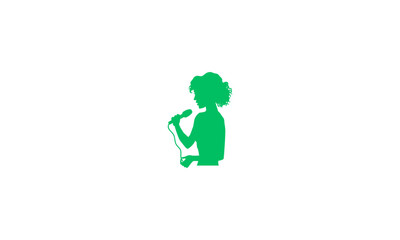 Green Silhouette of a Woman Singing into a Microphone, Perfect for Music and Vocal Projects