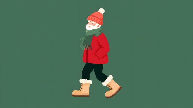 illustration flat style of a man with a beard in a winter coat walking on a green background. - Powered by Adobe