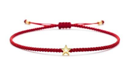 Elegant Red Cord Bracelet Featuring a Golden Star Charm on White Background