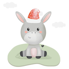 Merry christmas animal donkey with hat