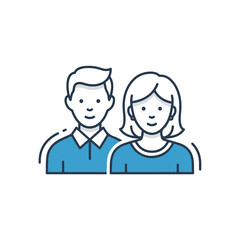 Fototapeta premium Adult couple portrait with linear design, two people in simple illustration for modern social media. Adult couple represented in clean, minimalist style, expressing unity and connection.