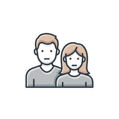 Obraz premium Adult couple illustration with man and woman side by side, drawn with simple lines and soft gray colors. This adult couple is depicted with minimalist features, conveying anonymity and universality.
