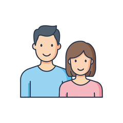 Fototapeta premium Adult couple shown in simple style on clean white backdrop. Adult couple portrait of people smiling with positive expressions, they are happy and content.