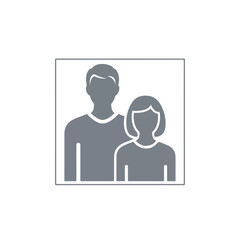 Fototapeta premium Couple icon is designed as simple gray figures inside square. Couple icon conveys unity and togetherness, ideal for illustrating relationships or partnerships, representing romance.