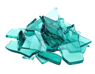 Teal shards stacked, reflecting light on black background