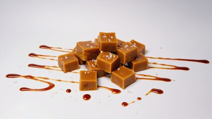 salted caramels with a shiny surface, decorated with golden sauce, create an appetizing and attractive impression, ideal for a sweet treat.