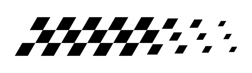 Racing flag background. Checkered flag pattern in motion with fading black squares. Dynamic speed symbol for motorsport, finish line, competition theme. Modern vector illustration.