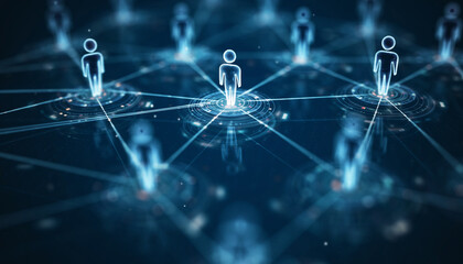 Global Connection Network: A visually striking representation of interconnectedness. Nodes symbolizing individuals linked together, forming a vast network.