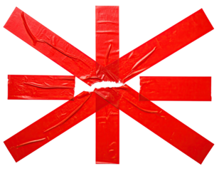 Red tape strips forming starburst against black