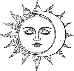 Magic & Celestial Line Art Bundle – Mystical Sun Moon Hand Crystal T-Shirt Designs