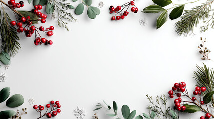 A standard 8.5x11 inch sheet of paper, white background, with a festive Christmas border around all four sides. The border is narrow and elegant, featuring holly leaves, red berrie