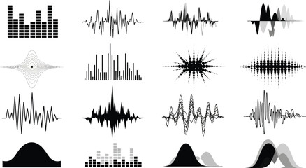 Dynamic Digital Audio Waveform and Equalizer Patterns Collection for Sound Visualization Graphics - Abstract Frequency Spectrum Elements