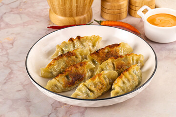 Japanese fried Gyoza stuffed dumplings