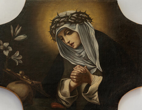 POSITANO, ITALY - OCTOBER 7, 2025: The The painting of Saint Catherine of Siena in the church  Chiesa di Maria Santissima del Rosario by unknown baroque artist