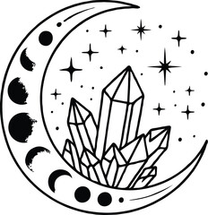 Magic & Celestial Line Art Bundle – Mystical Sun Moon Hand Crystal T-Shirt Designs